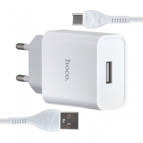 Сетевое зарядное устройство Hoco C81A Type-C (USB 2.1A/Cable Type-C) White