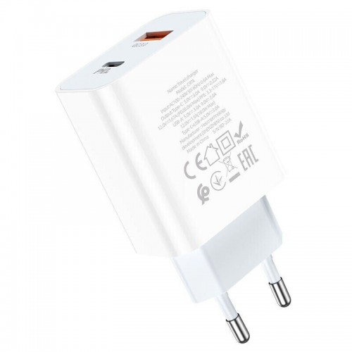Мережевий зарядний пристрій Hoco C97A PD+QC3.0 (USB, Type-C, 20W) White