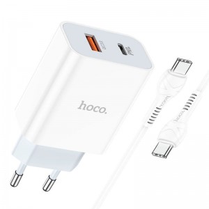 Мережевий зарядний пристрій Hoco C97A PD+QC3.0 Type-C (USB, Type-C, 20W/Cable Type-C to Type-C) White