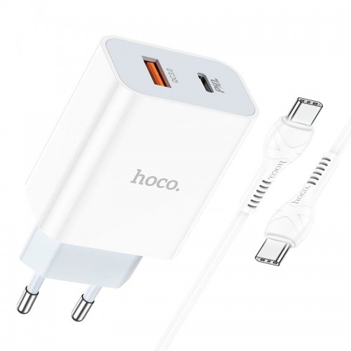 Сетевое зарядное устройство Hoco C97A PD+QC3.0 Type-C (USB, Type-C, 20W/Cable Type-C to Type-C) White