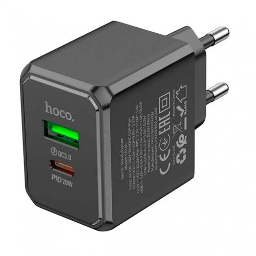 Мережевий зарядний пристрій Hoco CS14A PD+QC3.0 (USB, Type-C, 20W) Black