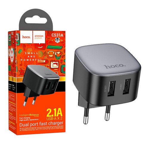 Сетевое зарядное устройство Hoco CS31A (2xUSB 2.1A) Black