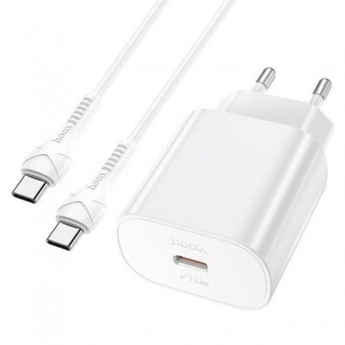 Сетевое зарядное устройство Hoco N22 PD Type-C (Type-C, 25W/Cable Type-C to Type-C) White