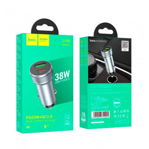 АЗУ Hoco Z49B PD+QC3.0 (USB, Type-C, 38W) Grey