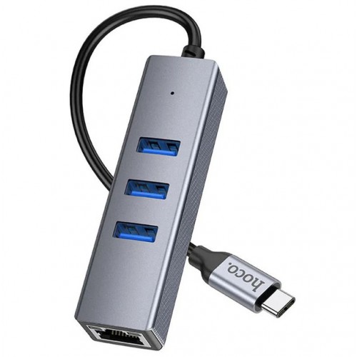 USB-хаб Hoco HB34 4in1 (Type-C to 3xUSB3.0 + RJ45 Gigabit Ethernet 1000Mbps) Grey