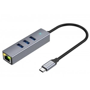 USB-хаб Hoco HB34 4in1 (Type-C to 3xUSB3.0 + RJ45 Gigabit Ethernet 1000Mbps) Grey