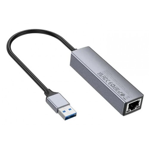 USB-хаб Hoco HB34 4in1 (USB to 3xUSB3.0 + RJ45 Gigabit Ethernet 1000Mbps) Grey