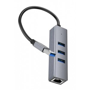 USB-хаб Hoco HB34 4in1 (USB to 3xUSB3.0 + RJ45 Gigabit Ethernet 1000Mbps) Grey