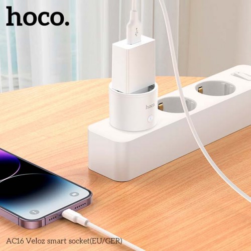 Перехідник для розеток Hoco AC16 Розумна розетка Wi-Fi/2.4GHz з таймером White