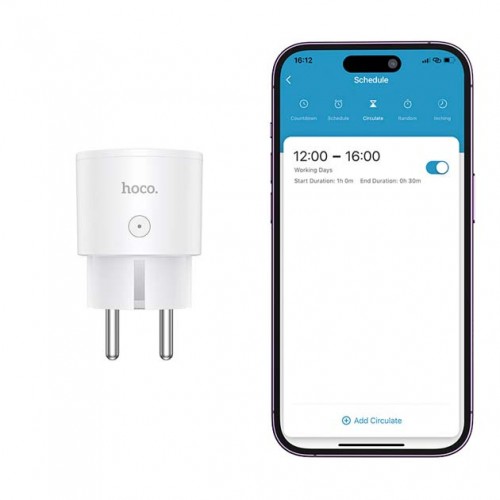 Перехідник для розеток Hoco AC16 Розумна розетка Wi-Fi/2.4GHz з таймером White