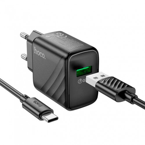 Сетевое зарядное устройство Hoco CS21A QC3.0 Type-C (USB 3A, 18W/Cable Type-C) Black