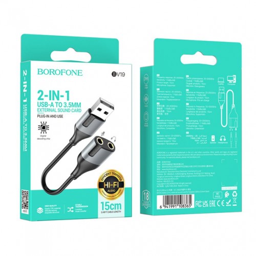 Переходник Borofone BV19 2in1 USB to 3.5mm Black