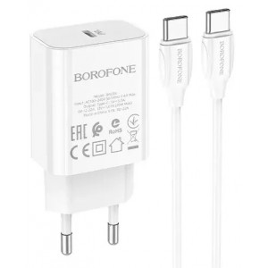 Сетевое зарядное устройство Borofone BA65A PD Type-C (Type-C, 20W/Cable Type-C to Type-C) White