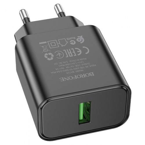 Сетевое зарядное устройство Borofone BA72A QC3.0 (USB 3A, 18W) Black