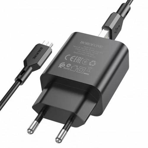 Сетевое зарядное устройство Borofone BA72A QC3.0 Micro (USB 3A, 18W/Cable MicroUSB) Black