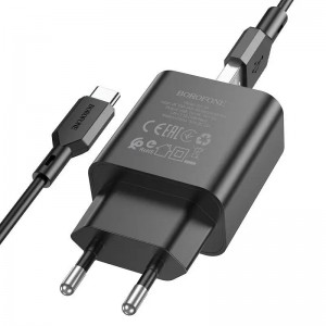 Сетевое зарядное устройство Borofone BA72A QC3.0 Type-C (USB 3A, 18W/Cable Type-C) Black