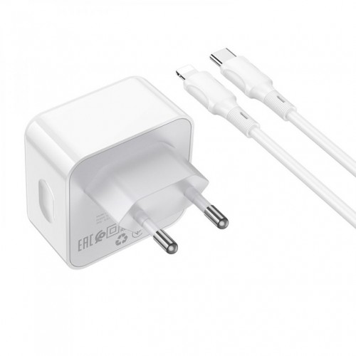 Мережевий зарядний пристрій Borofone BA76A PD+QC3.0 Lightning (2xType-C, 35W/Cable Type-C to Lightning) White
