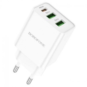 Сетевое зарядное устройство Borofone BA70A PD+QC3.0 (2xUSB, Type-C, 20W) White