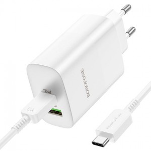 Сетевое зарядное устройство Borofone BN10 PD+QC3.0 Type-C (USB, Type-C, 65W/Cable Type-C to Type-C) White