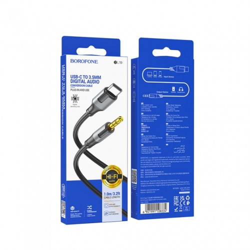 Кабель AUX Borofone BL19 Type-C to 3.5mm Black