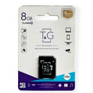Карта памяти MicroSDHC 8Gb T&G Class 10 UHS-I (SD-адаптер)
