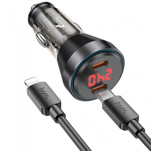 АЗУ Hoco NZ12C LCD PD+QC3.0 Lightning (2xType-C, 60W/Cable Type-C to Lightning) Black