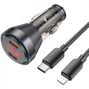 АЗУ Hoco NZ12C LCD PD+QC3.0 Lightning (2xType-C, 60W/Cable Type-C to Lightning) Black