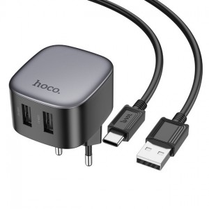 Мережевий зарядний пристрій Hoco CS31A Type-C (2xUSB 2.1A/Cable Type-C) Black