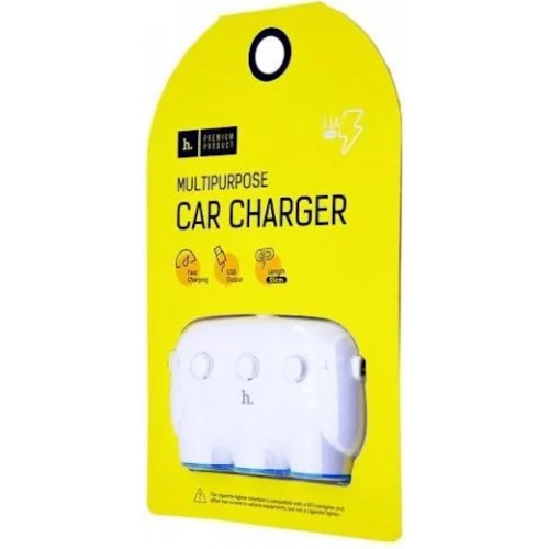 Автомобільний зарядний пристрій Hoco C1 (3xАЗП, 2xUSB 3.1A) White