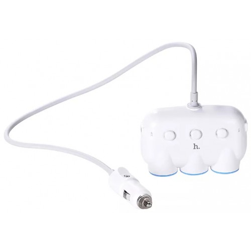 Автомобільний зарядний пристрій Hoco C1 (3xАЗП, 2xUSB 3.1A) White