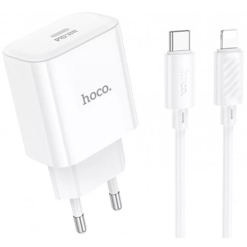 Сетевое зарядное устройство Hoco C76A Pro PD Lightning (Type-C, 30W/Cable Type-C to Lightning) White