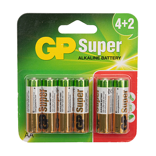 Батарейка AA GP 15A-U6 Super Alkaline, LR6, 1x6шт.