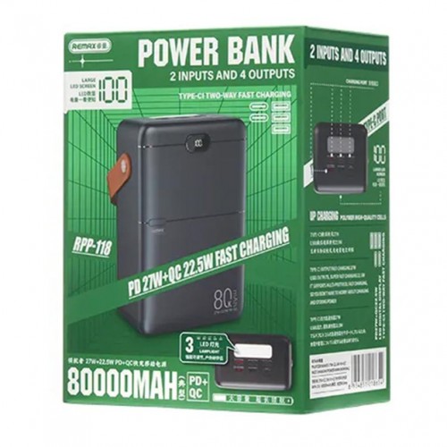 Power Bank Remax RPP-118 PD+QC3.0 27W (80000mAh) grey