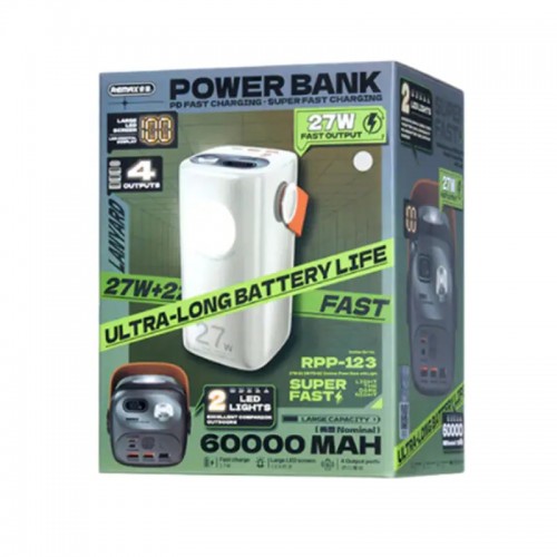 Power Bank Remax RPP-123 PD+QC3.0 27W (60000mAh) Grey