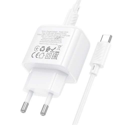 Сетевое зарядное устройство Hoco CS53A PD Type-C (СЗУ Type-C, 25W/Cable Type-C to Type-C) White