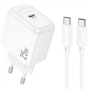 Сетевое зарядное устройство Hoco CS53A PD Type-C (СЗУ Type-C, 25W/Cable Type-C to Type-C) White