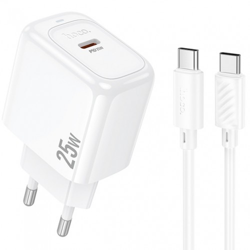 Сетевое зарядное устройство Hoco CS53A PD Type-C (СЗУ Type-C, 25W/Cable Type-C to Type-C) White