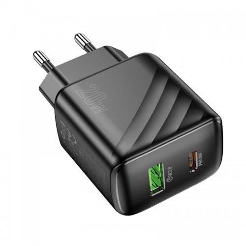 Мережевий зарядний пристрій Hoco CS25A PD+QC3.0 (МЗП USB, Type-C, 20W) Black