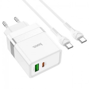 Сетевое зарядное устройство Hoco N21 PD+QC3.0 Type-C (USB, Type-C, 30W/Cable Type-C to Type-C) White