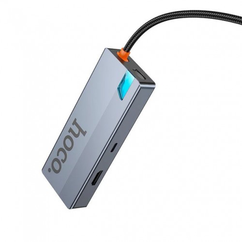 Переходник USB-хаб Hoco HB50 5in1 (Type-C to Type-C, 3xUSB3.0, HDMI, PD) Grey