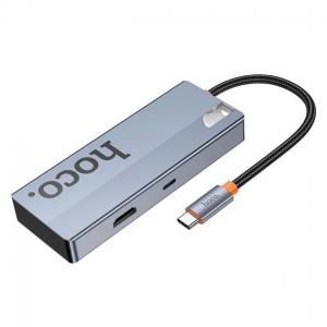 Переходник USB-хаб Hoco HB50 5in1 (Type-C to Type-C, 3xUSB3.0, HDMI, PD) Grey