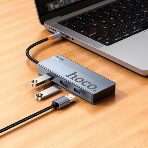 Переходник USB-хаб Hoco HB50 5in1 (Type-C to Type-C, 3xUSB3.0, HDMI, PD) Grey