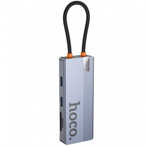 Переходник USB-хаб Hoco HB52 8in1 (Type-C to Type-C, 2xUSB3.0, HDMI, RJ45, SD/TF, PD) Grey