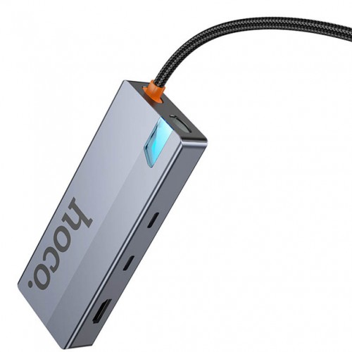 Переходник USB-хаб Hoco HB52 8in1 (Type-C to Type-C, 2xUSB3.0, HDMI, RJ45, SD/TF, PD) Grey