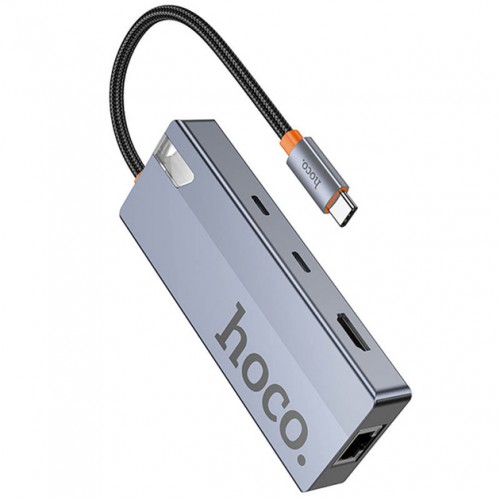 Переходник USB-хаб Hoco HB52 8in1 (Type-C to Type-C, 2xUSB3.0, HDMI, RJ45, SD/TF, PD) Grey