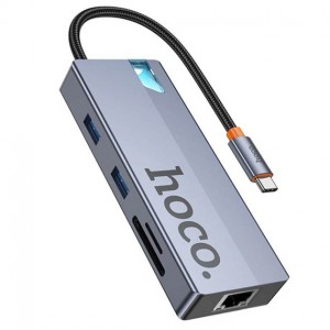Переходник USB-хаб Hoco HB52 8in1 (Type-C to Type-C, 2xUSB3.0, HDMI, RJ45, SD/TF, PD) Grey