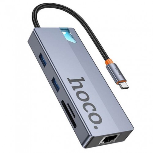 Переходник USB-хаб Hoco HB52 8in1 (Type-C to Type-C, 2xUSB3.0, HDMI, RJ45, SD/TF, PD) Grey