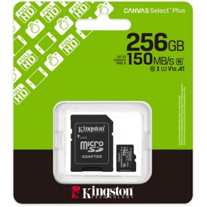 Карта пам'яті MicroSDXC 256Gb Kingston Canvas Select Plus Gen3 Class 10 A1 UHS-I (адаптер SD)