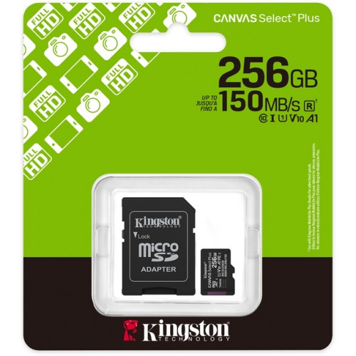 Карта пам'яті MicroSDXC 256Gb Kingston Canvas Select Plus Gen3 Class 10 A1 UHS-I (адаптер SD)