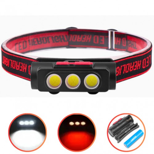 Налобний ліхтар PLD-2119C-3COB 1x18650(White+Red)